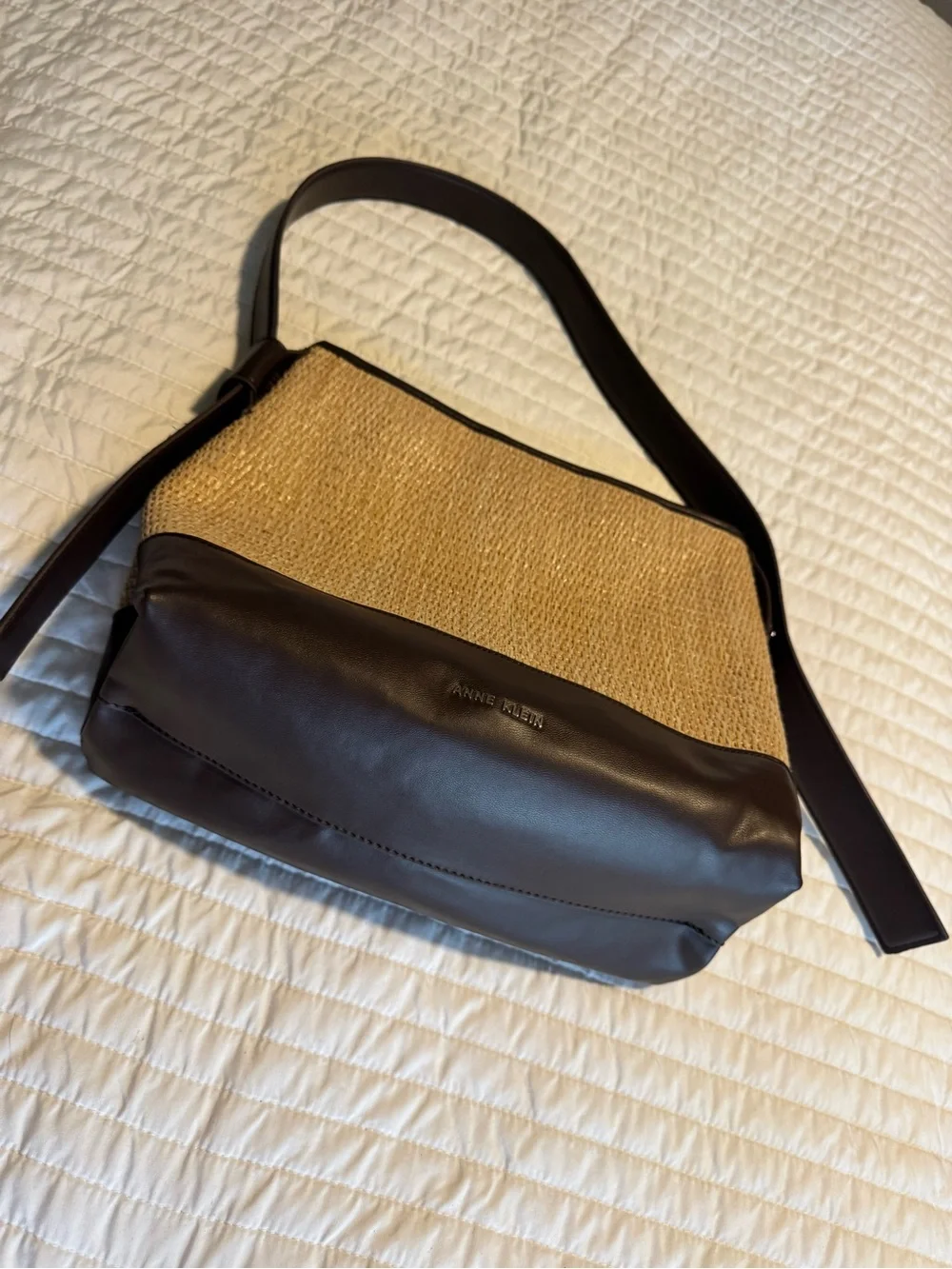 anne klein woven straw shoulder bag brown hobo purse